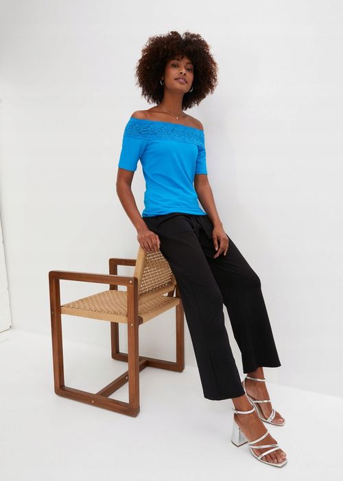 B.P.C niebieska bluzka carmen z koronką ^36/38