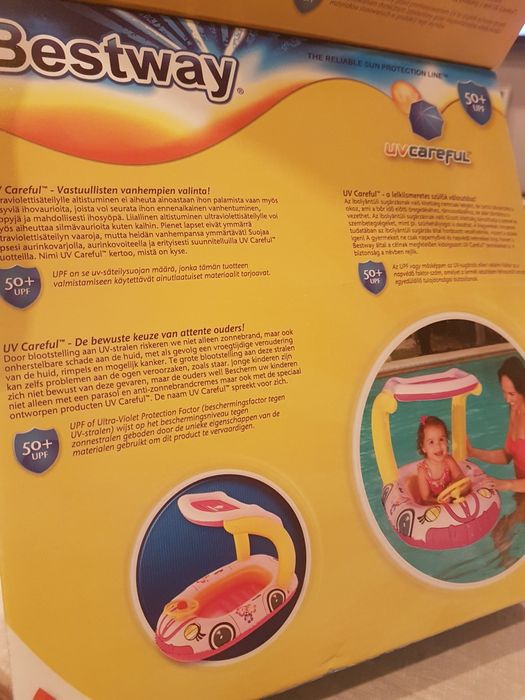 Pływający dmuchany  samochodzik różowy łódka z daszkiem Nowy