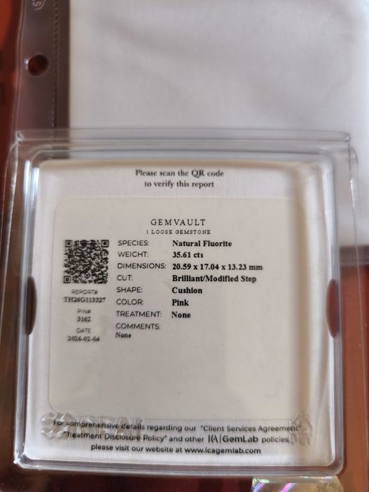 Fluorite Natural Rosa 35,61cts Certificada – Selada | Covilhã