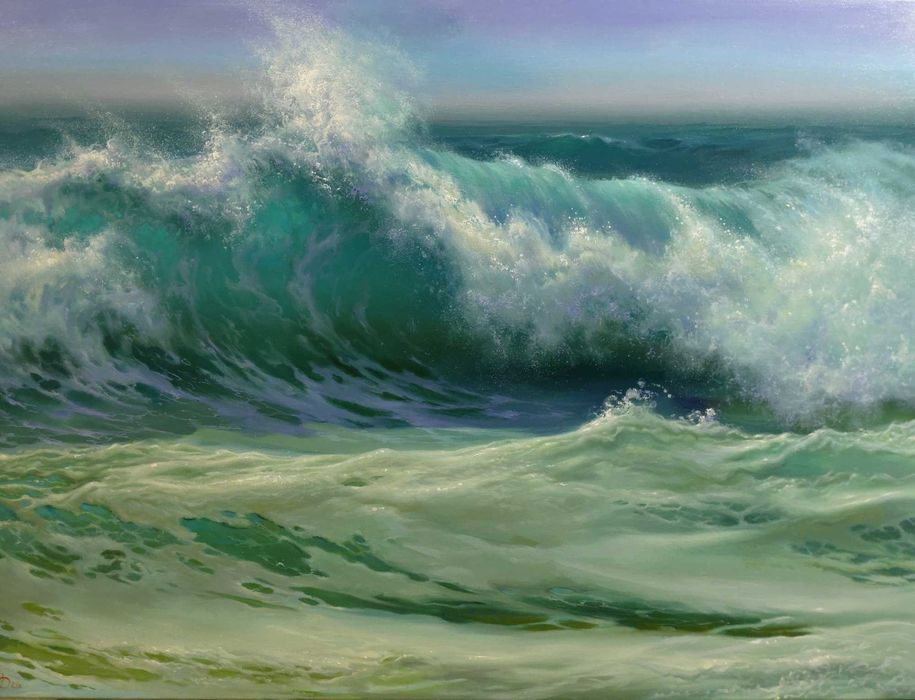 Картина маслом море, морський пейзаж (полотно,олія) "Мереживо піни”