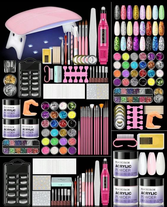 Mega Zestaw do Paznokci Akrylowych i Hybryd: Lampa UV/LED + Frezarka + Akcesoria