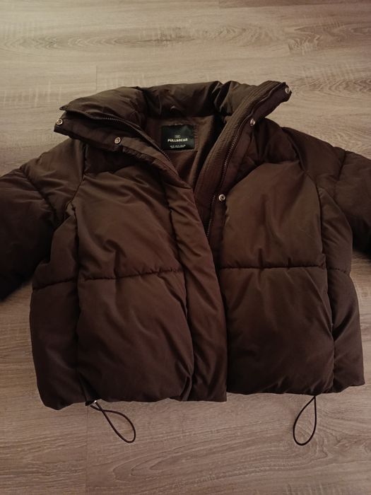Куртка зимняя пуховик пуффер pull bear 42 s шоколадный коричневый