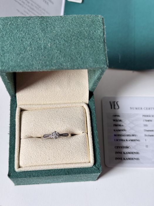 Yes pierścionek diament  333 zaręczynowy złoto białe rozmiar 15