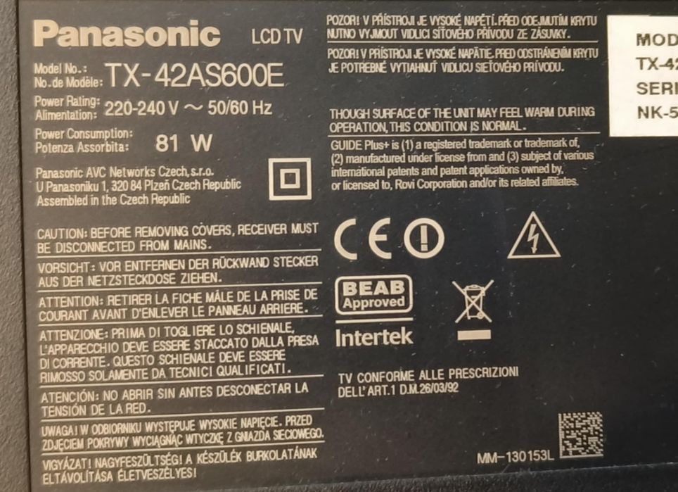Modulł wifi Panasonic TX-42AS600E
TX-42AS600E