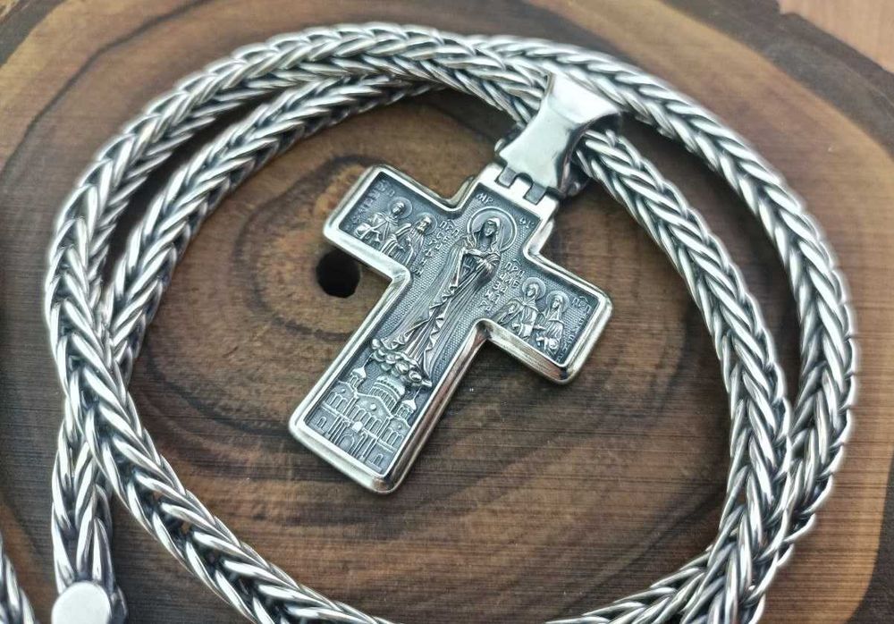 Мужская серебряная цепочка Колос крест 925 пробы. Срібний ланцюг хрест