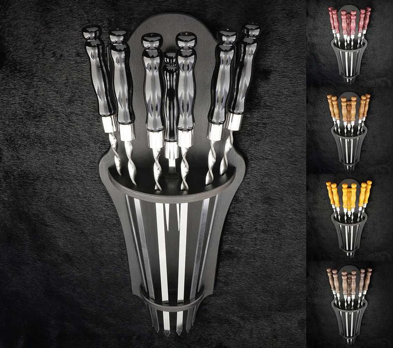 Шампуры "Классические" в кожаном колчане и подарочной коробке