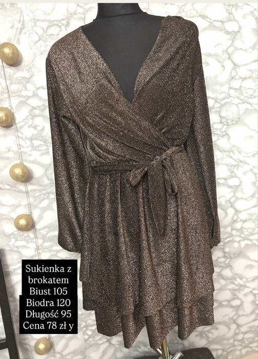 Złota miedziana sukienka z brokatem biust 105