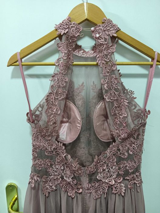 Vestido de cerimónia rosa velho – renda e tule – Tam. L
