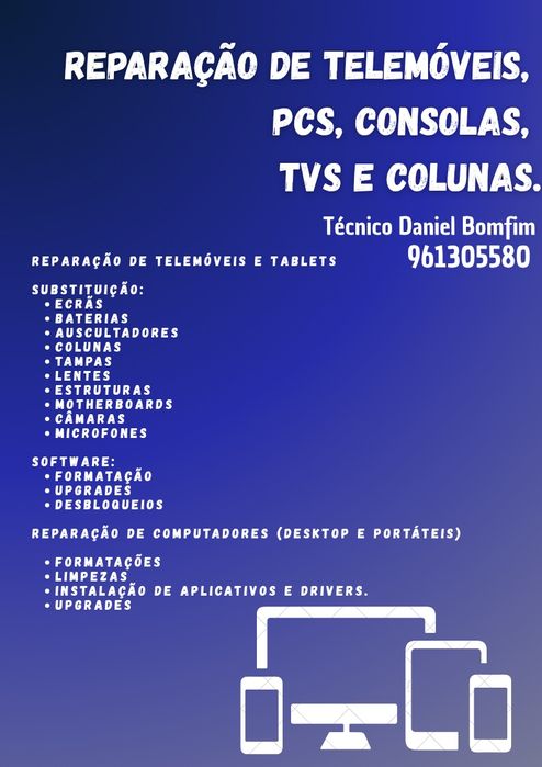 Reparação de Telemóveis, Portáteis, Computadores e outros eletrónicos