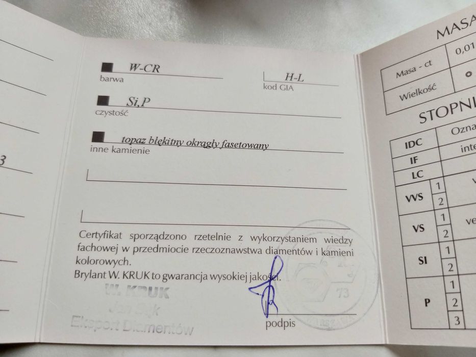 Walentynki zawieszka białe złoto brylant 48 diamentów topaz W. Kruk