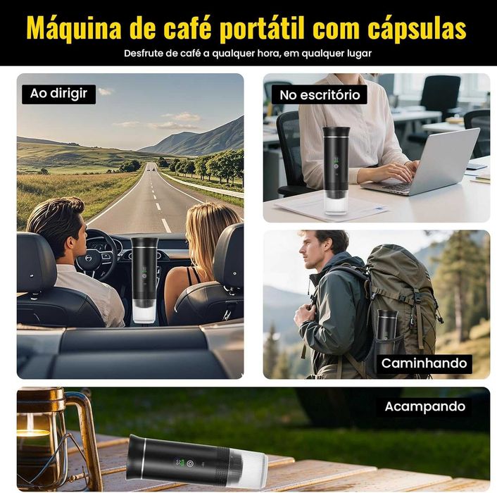 Máquina De Café Portátil 3 Em 1, com Visor Digital compatível com Cápsulas E Pó NOVA