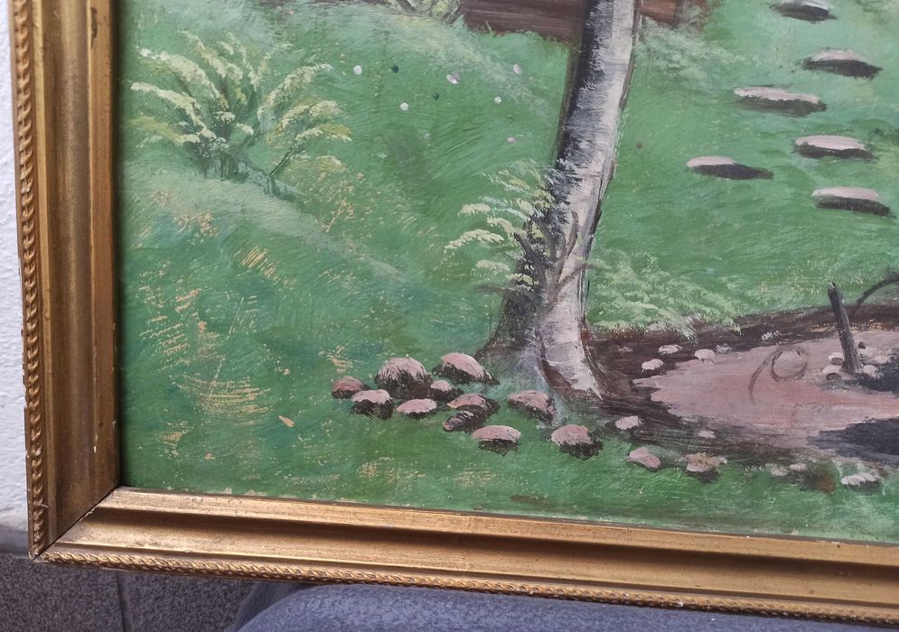 obraz w ramie wieś krajobraz wiejski J. Barańska 64,5 x 49,5 cm