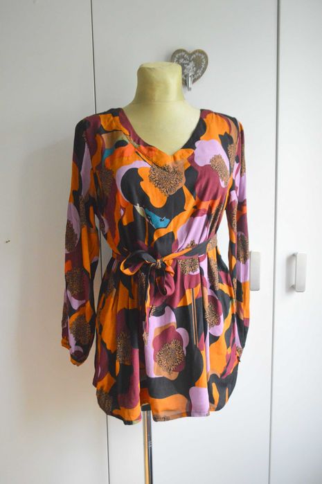 Adia tunika 42/44 XL/XXL kolorowa wzory boho folk wiązanie