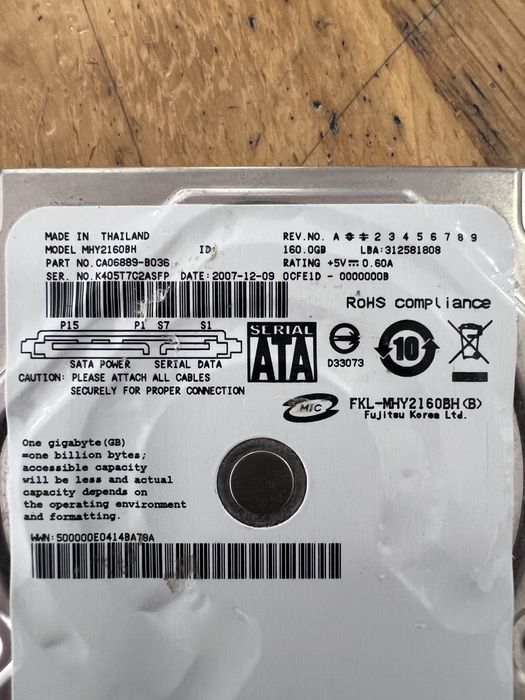 Disco Rígido Sata Fujitsu MHY2160BH 160GB