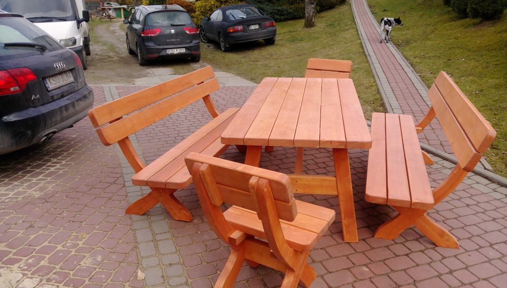 Komplet ogrodowy, Meble ogrodowe, ławy, stoły, domek narzędziowy