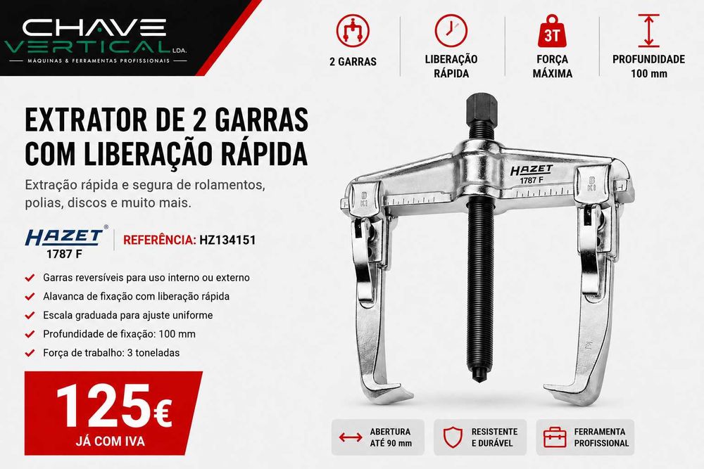 EXTRATOR HAZET DE 2 GARRAS COM APERTO RÁPIDO 100 MM 3T LL29