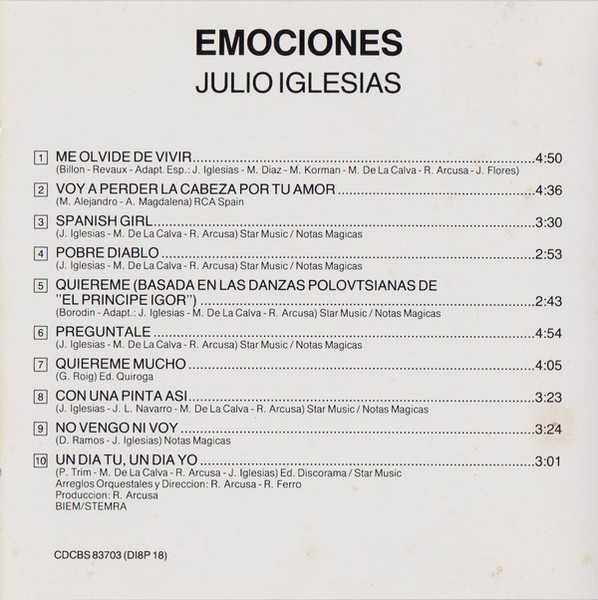 Julio Iglesias - Emociones - CD - como NOVO