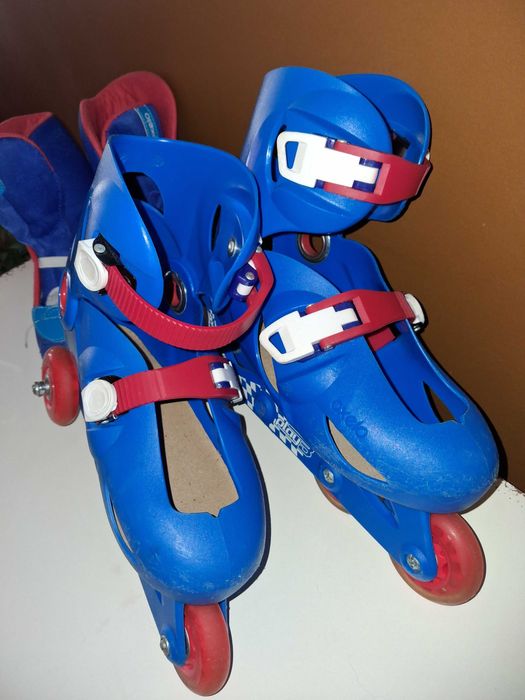 Patins criança tamanho 32 com joelheiras, cotoveleiras, saco tiracolo e proteção mãos e punhos