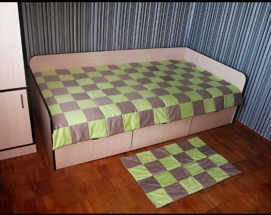 Покривало односпальне 120×205 шахматка Порох Салатовий