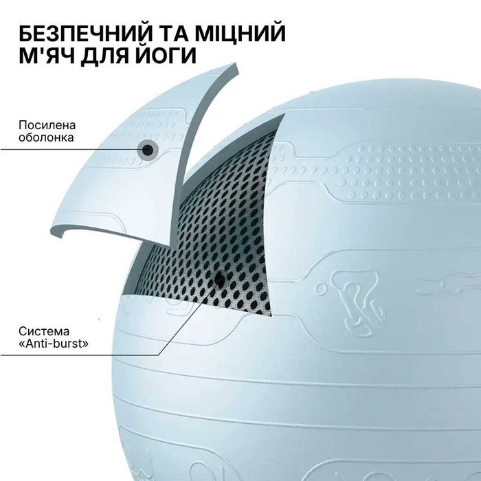 М’яч для фітнесу WCG Balance Pro 65 см Anti-Burst до 500 кг з насосом, фітбол для йоги, пілатесу та вагітних, блакитний