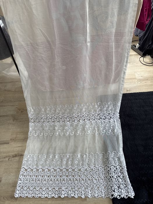 Firany markizety z gipiurą 2x 130x250 na okno balkonowe
