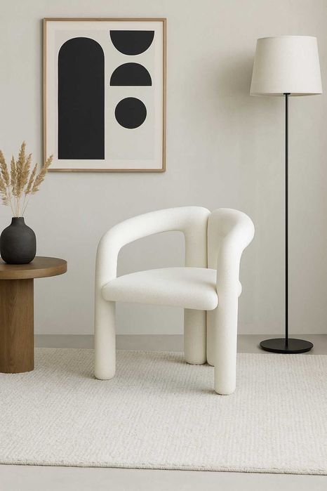 Fotel krzesło Arco biały tkanina boucle