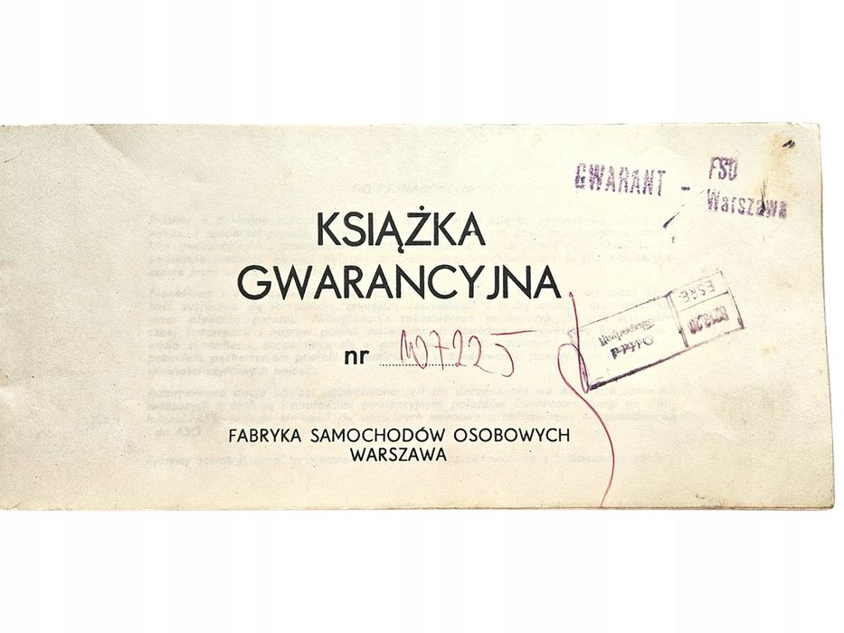 Książka Gwarancyjna Fabryka Samochodów Osobowych FSO Warszawa