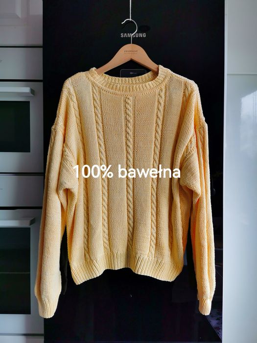 Sweter wiosenny żółty pleciony bawełniany