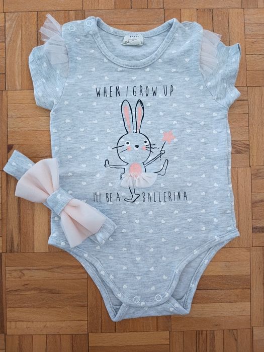 Śliczne body z króliczkiem + opaska z kokardką