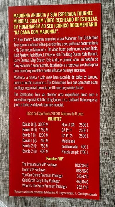 Madonna Flyer Concert Tour The Celebration Tour 2023 Portugal