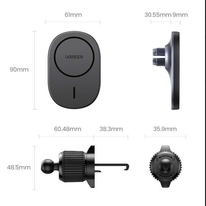 Ugreen Bezprzewodowa ładowarka uchwyt magnetyczny czarny
