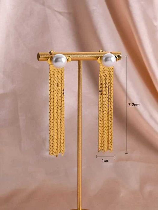 Brincos pendentes Pérola falsa & Borla de metal Cor prata ou ouro