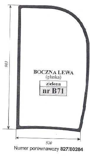 szyba minikoparka JCB 8040ZTS, 8045ZTS, - boczna lewa B 71
