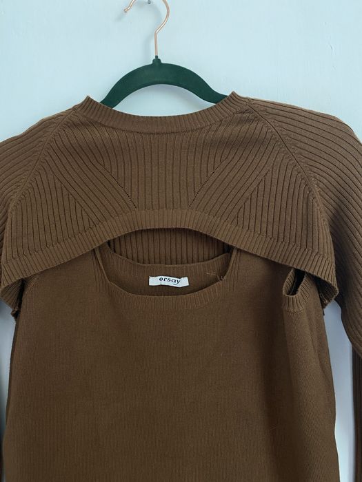 Dwuczęściowy set Orsay L brązowy | sweter + top