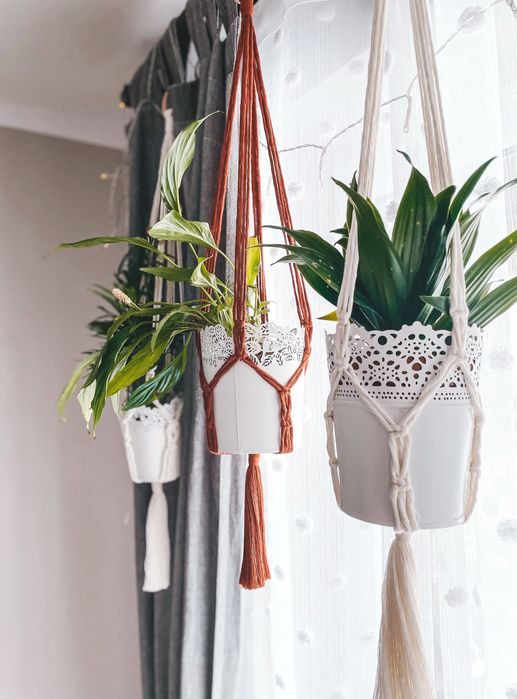 Kwietnik wiszący makrama kolory boho handmade Dziecięcy