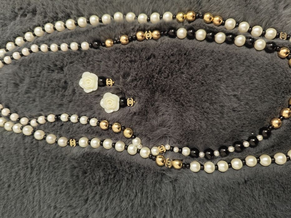 Намисто колье і сережки буси жемчуг перли біле С золотом в стилі "Шане