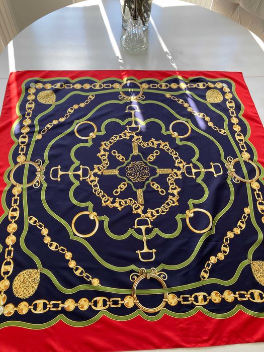 Duża chusta apaszka - 86x88cm - klasyczny motyw łańcuchów