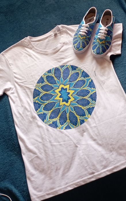 Conjunto artesanal pintura em tecido