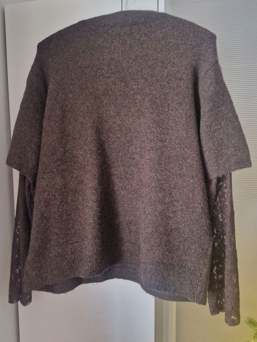 Czekoladowy Sweter koronkowy rękaw nowy