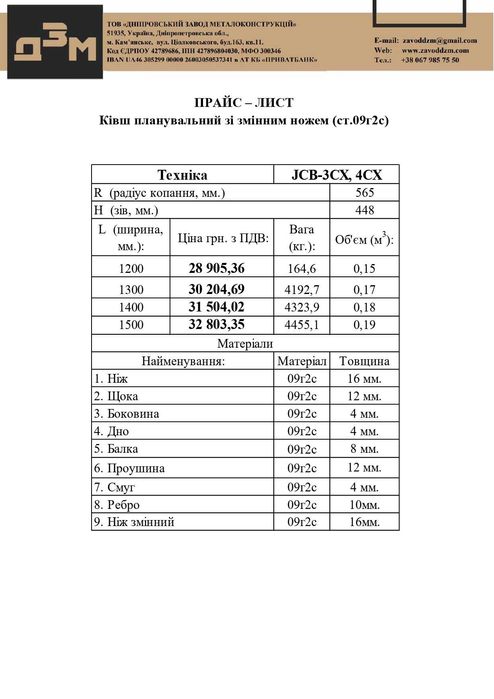 Ківш планувальний зі змінним ножем  до техніки JCB-3CX, 4-СХ та інш.