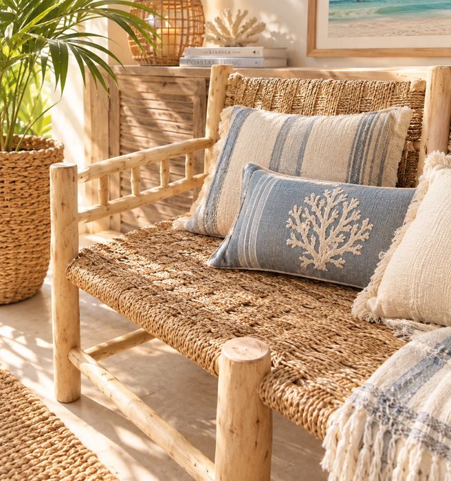 Canapé, marroquino, rattan, mesa apoio, cadeirão, rustico