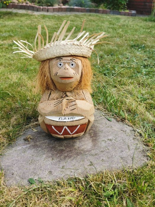 Skarbonka MAŁPKA z kokosa 26cm • Rękodzieło ozdoba figurka retro