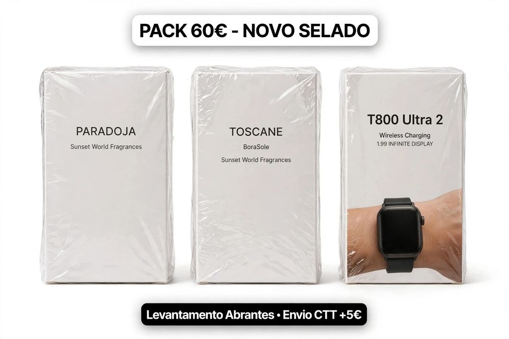PACK 60€ - NOVO SELADO - 2 Perfumes 100ml + Smartwatch T800 Ultra 2