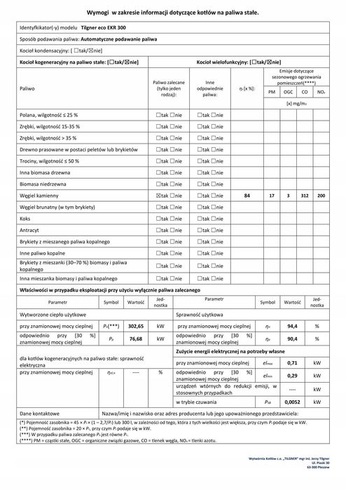 Kocioł TILGNER ECO EKR 300 kW klasa 5 ecodesign do spalania ekogroszku