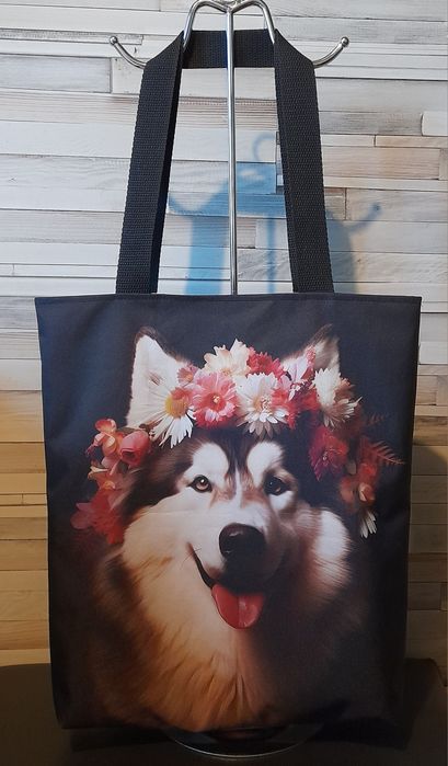 Torba, torebka, shopperka wodoodporna - pies w wianku