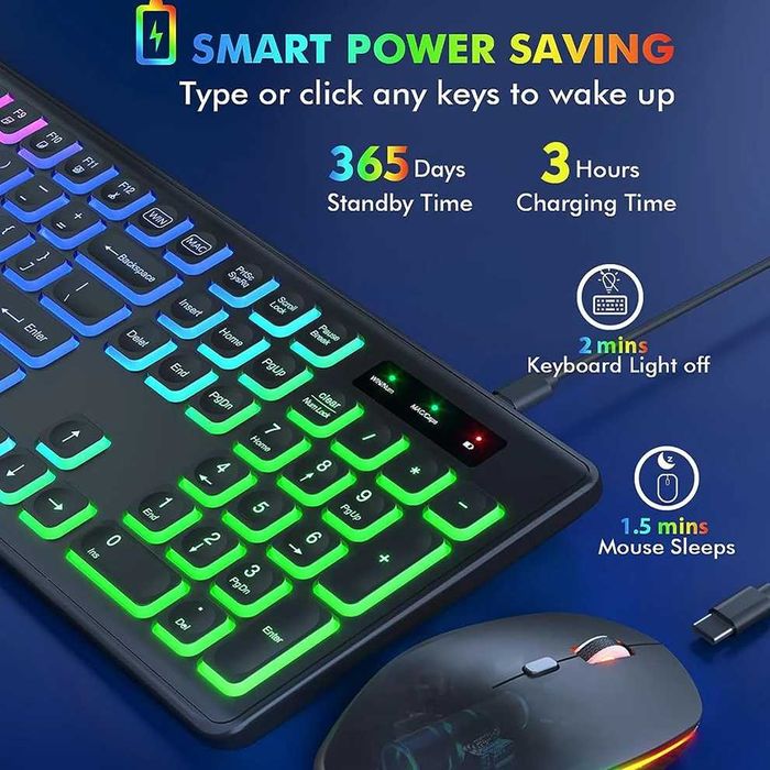 Teclado e rato wireless RGB  pc e mac, silenciosos portugues NOVO