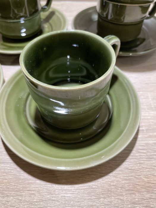 Tułowice „Ania” 6 filiżanek i 6 spodków piękny zielony porcelit PRL