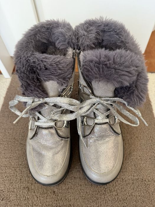 Śniegowce buty dziewczęce ocieplane srebrne r.33