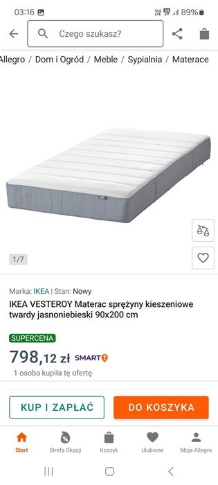 Materac ikea 90/200