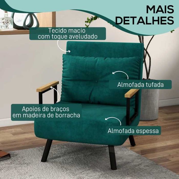 Poltrona / Cama Dobrável c/ Encosto Ajustável Verde